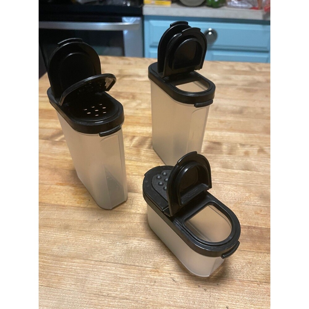 Set of 3 vintage Tupperware  Spice Shakers with black lids